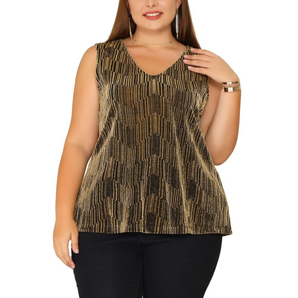 Plus Size Sequin Tops Women Sleeveless Gradient Tank Club Party Vest Gold
